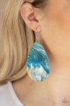 Mesmerizing Mosaic – Paparazzi – Multi Blue Brown and Green Swirl Leather Teardrop Earrings