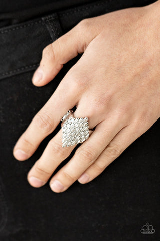 Paparazzi Hive Hustle - White - Ring - Life of the Party Exclusive May 2021